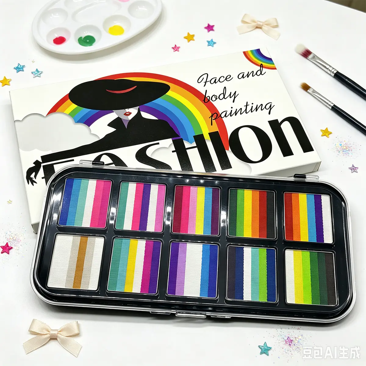 Rainbow face paint palette